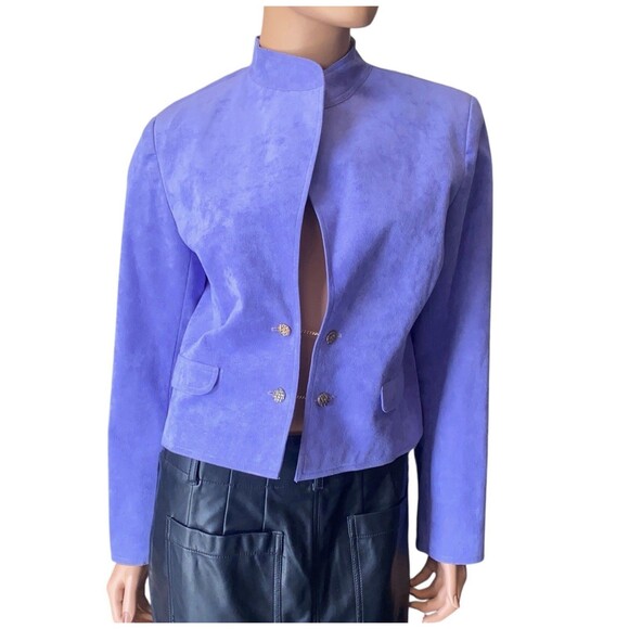 Vtg Ultrasuede Cropped Jacket Sz 14 ( S / M ) Purple Blazer Vegan Suede Washable - Picture 2 of 14